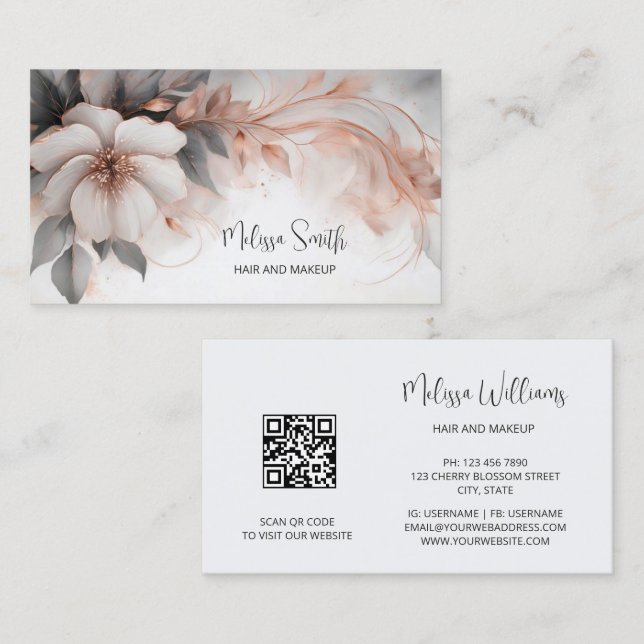 Luxury Rose Gold Flower Business Card (Front/Back)