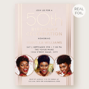 Luxury Rose Gold Foil 50th Birthday Pink Photo