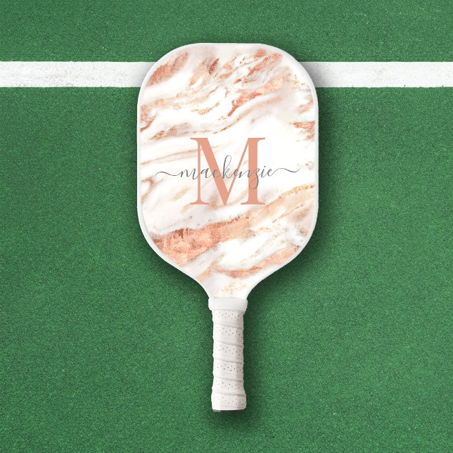 Luxury Rose Gold Foil Marble Monogram Pickleball Paddle (Luxury Rose Gold Foil Marble Monogram Pickleball Paddle)