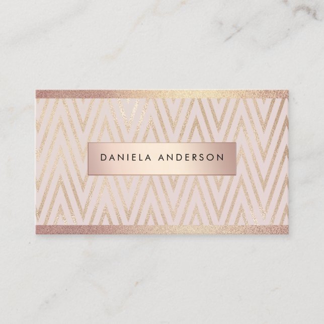 Luxury Rose Gold Geometric Background Chic Business Card (Front)