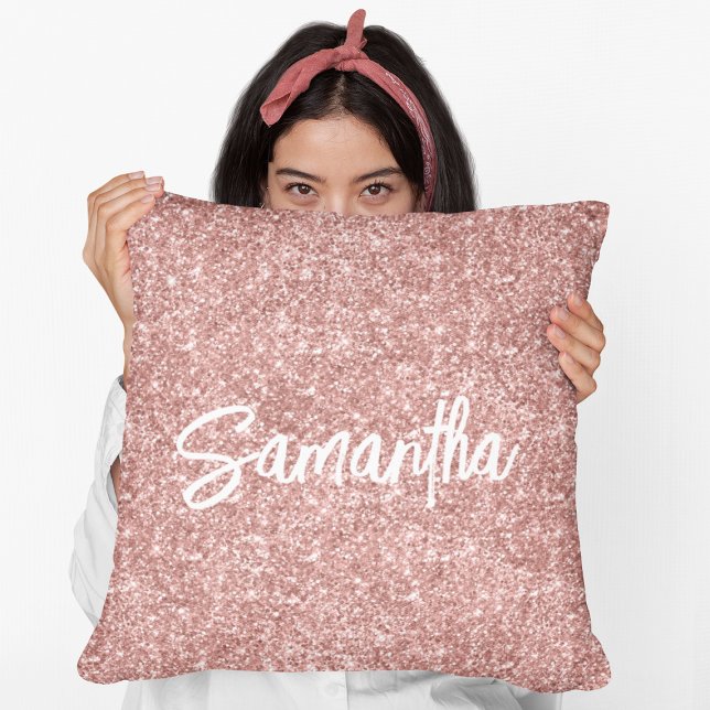 Luxury Rose Gold Glitter Brush Script Name Cushion (Creator Uploaded)