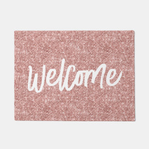 Luxury Rose Gold Glitter Brush Script Welcome Doormat