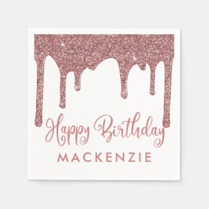 Luxury Rose Gold Glitter Drips Birthday Napkin