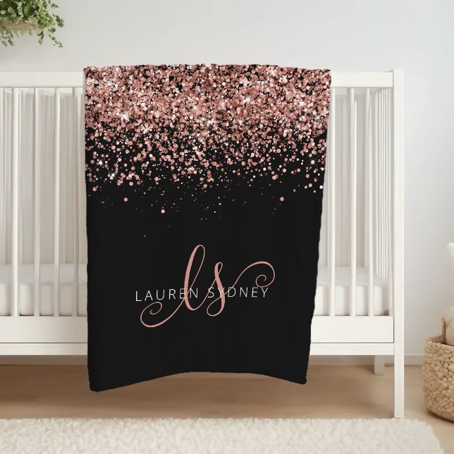 Luxury Rose Gold Glitter Elegant Monogram Fleece Blanket (Creator Uploaded)