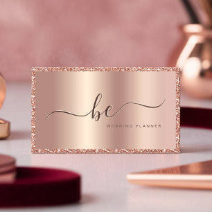 Luxury Rose Gold Glitter Frame Script Monogram Business Card