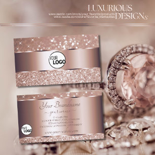 Luxury Rose Gold Glitter Sparkling Stars Logo Business Card