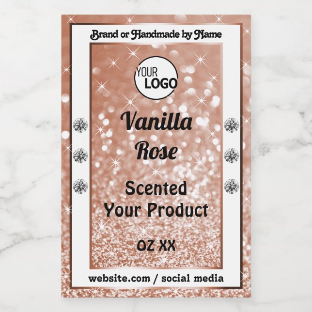 Luxury Rose Gold Glitter Stars Product Labels Logo (Single Label)