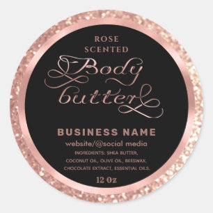 Luxury rose gold glittery script body butter label