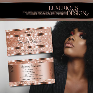 Luxury Rose Gold Luminous Glitter Stars Monogram Business Card