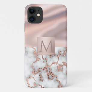 Luxury Rose Gold Marble Shimmer Foil Monogram Case-Mate iPhone Case