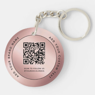 Luxury Rose Gold Metallic Logo QR code  Key Ring