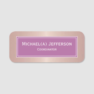 Luxury Rose Gold Metallic Pink & Girly Wine Purple Name Tag