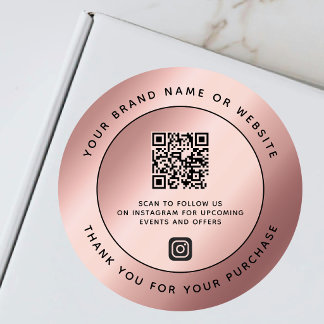 Luxury Rose Gold Metallic Thank You QR Code  Classic Round Sticker