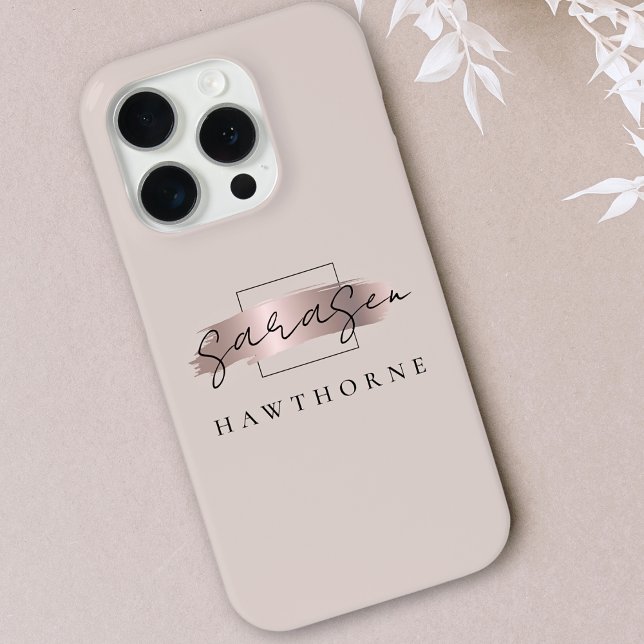 Luxury Rose Gold Monogram Elegant Brush Stroke Case-Mate iPhone Case (Creator Uploaded)
