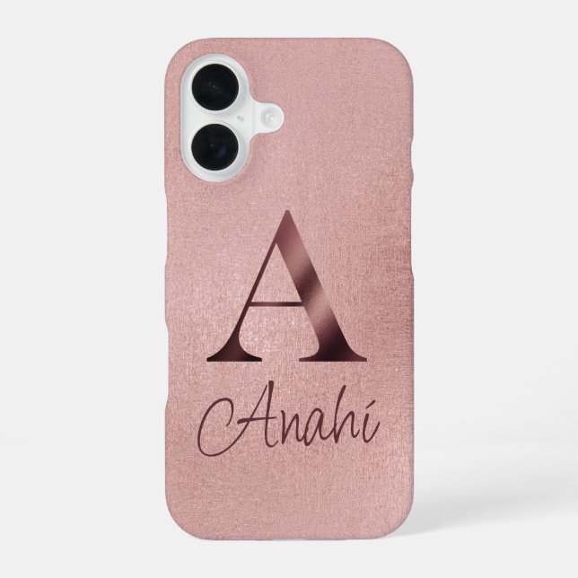 Luxury Rose Gold Monogram iPhone 16 Case (Back)