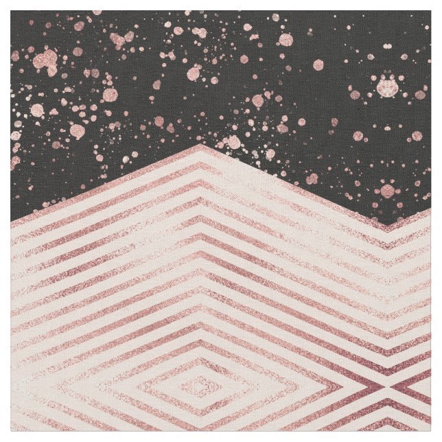 Luxury Rose Gold Pink Black Chevron Paint Splatter Fabric (Close Up)