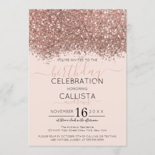 Luxury Rose Gold Pink Glitter Confetti Birthday Invitation