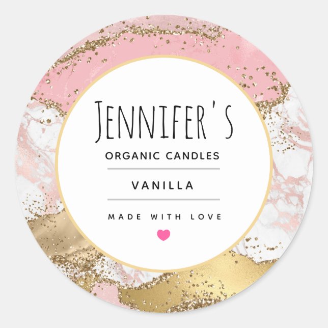Luxury Rose Gold Pink Marble Design Candle Craft Classic Round Sticker (Front)