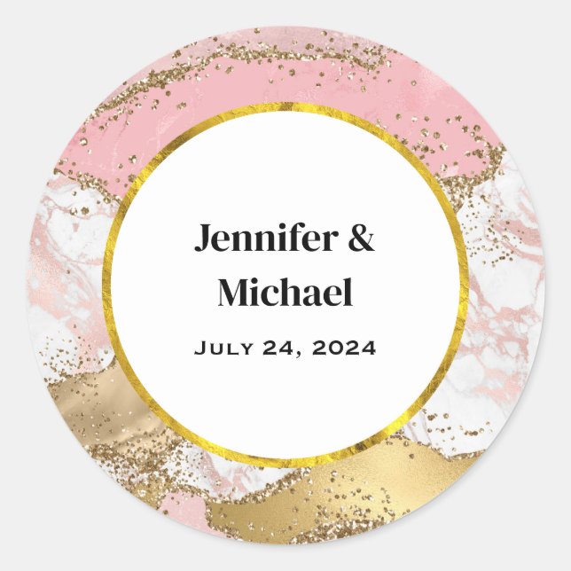 Luxury Rose Gold Pink Marble Design Event Date Classic Round Sticker (Front)