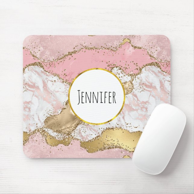 Luxury Rose Gold Pink Marble Design Mouse Pad (With Mouse)