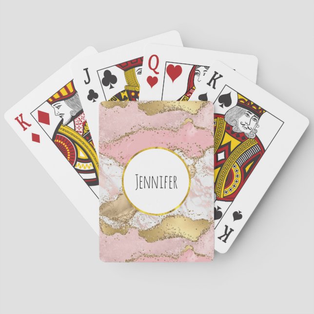 Luxury Rose Gold Pink Marble Design Playing Cards (Back)