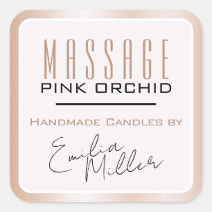 Luxury Rosé Gold Pink Signature Text Candles Square Sticker