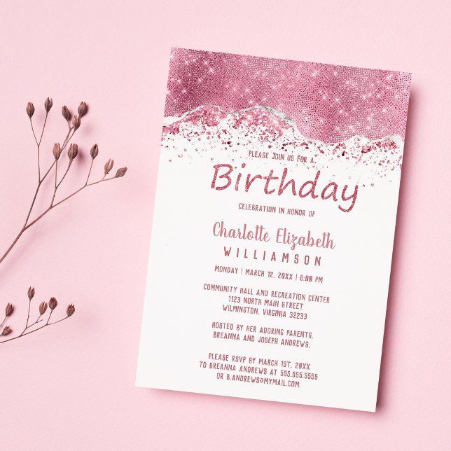 Luxury rose gold silver glitter Birthday Magnetic Invitation (Luxury rose gold silver glitter Birthday Magnetic)
