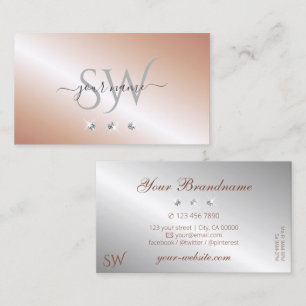 Luxury Rose Gold Silver Sparkle Diamonds Initials Business Card