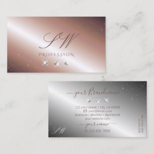 Luxury Rose Gold Silver Sparkle Diamonds Monogram Business Card