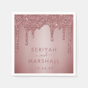 Luxury Rose Gold Sparkle Glitter Drips Wedding Napkin