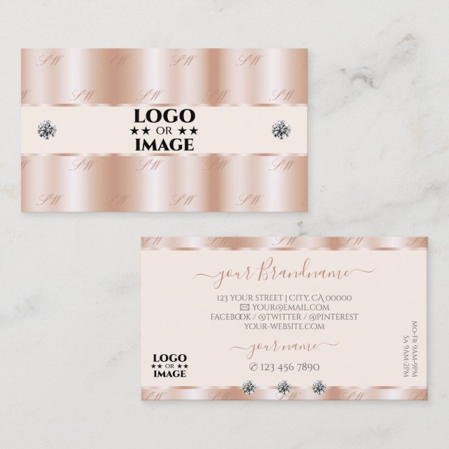 Luxury Rose Gold Sparkle Jewels Add Logo Luxe Glam Business Card (Front/Back)