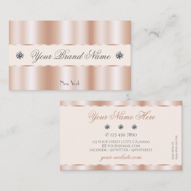 Luxury Rose Gold Sparkle Jewels Stylish Luxe Glam Business Card (Front/Back)