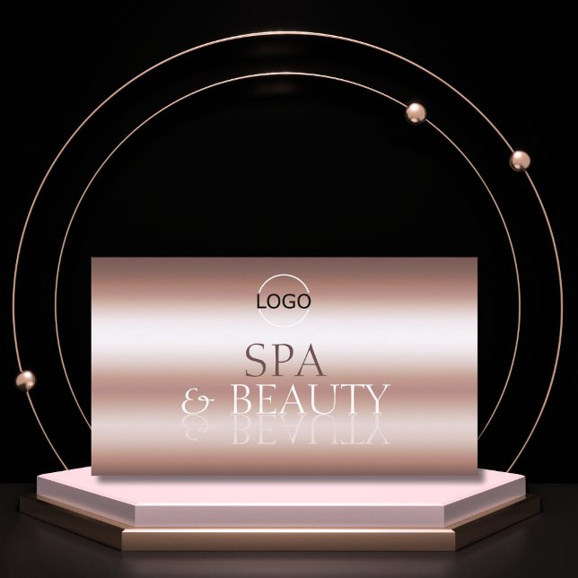 Luxury Rose Gold Stylish Mirror Font with Logo Business Card (Creator Uploaded)