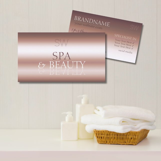 Luxury Rose Gold Stylish Mirror Font with Monogram Business Card (Creator Uploaded)