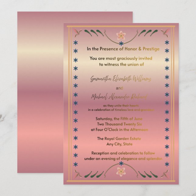 Luxury Rose Gold Wedding Invitation – Elegant Flor (Front/Back)