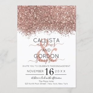 Luxury Rose Gold White Glitter Confetti Engagement Invitation