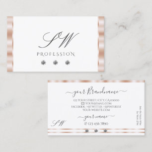 Luxury Rose Gold White Sparkling Jewels Monogram Business Card