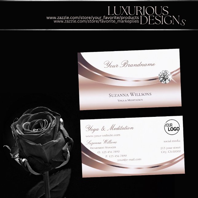 Luxury Rose Gold White with Logo and Luxe Diamond Business Card (Creator Uploaded)