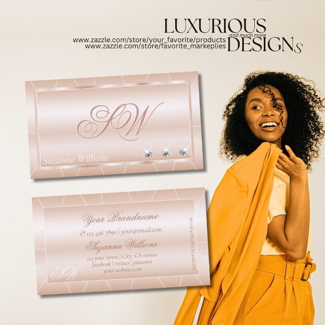 Luxury Rose Gold with Diamonds and Monogram Noble Business Card (Creator Uploaded)