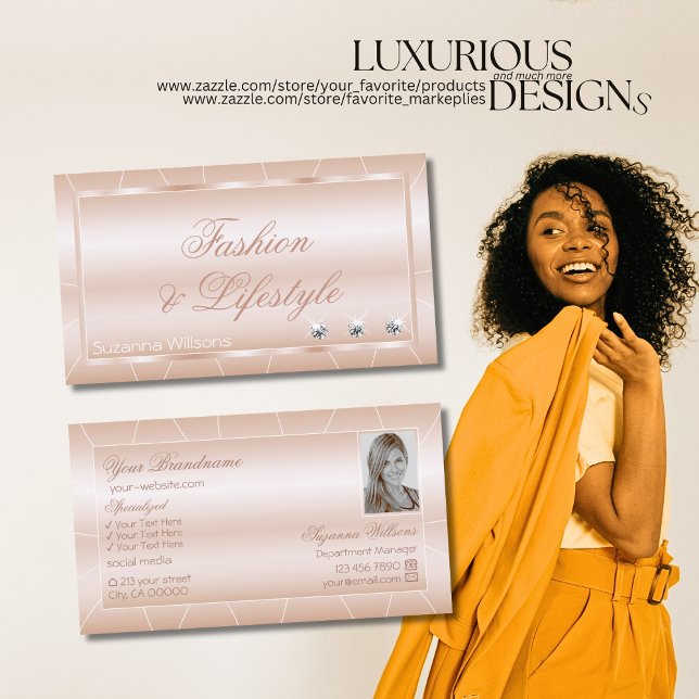 Luxury Rose Gold with Diamonds and Photo Exquisite Business Card (Creator Uploaded)