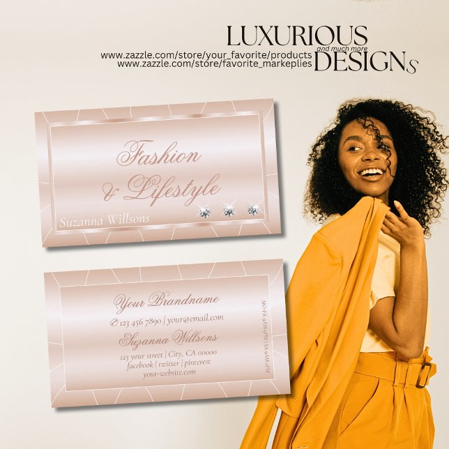 Luxury Rose Gold with Frame and Diamonds Exquisite Business Card (Creator Uploaded)
