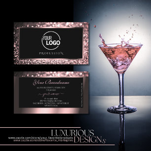 Luxury Rose Pink Black Sparkling Glitter with Logo Business Card