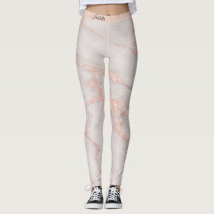 Luxury Rose Pink Blush Glitter Marble Add Text Leggings