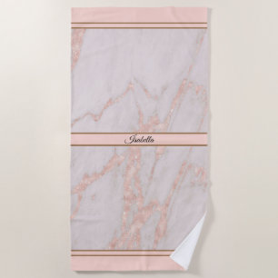 Luxury Rose Pink Blush Glitter Marble Customise Beach Towel