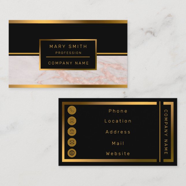 Luxury Rose Pink Blush Glitter Marble Customise Business Card (Front/Back)