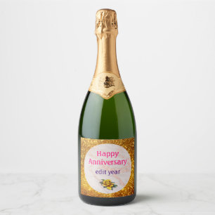 Luxury Rose Pink Blush Glitter Marble Customise Sparkling Wine Label