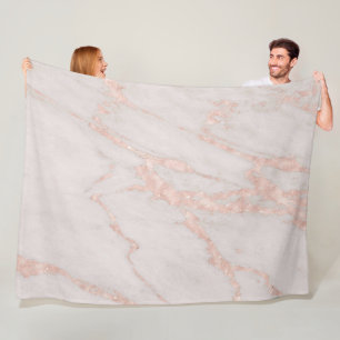 Luxury Rose Pink Blush Glitter Marble Fleece Blanket