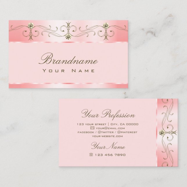 Luxury Rose Pink Ornate Ornaments Sparkling Jewels Business Card (Front/Back)