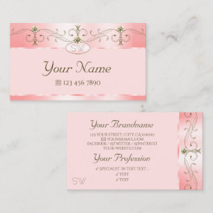 Luxury Rose Pink Ornate Sparkling Jewels Monogram Business Card