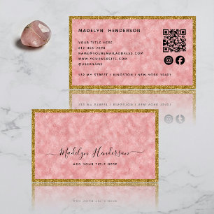 Luxury Rose Quartz Gold Frame QR Code Social Media Business Card